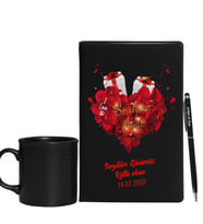Sevgililer Gününe Özel Siyah Defter Kalem & Varil Kupa Hediye Seti 31