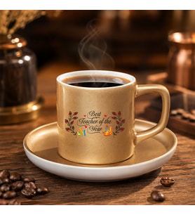 BK Gift Yılın En İyi Öğretmen Tasarımlı Mat Altın Türk Kahvesi Fincanı ve Tabağı-1