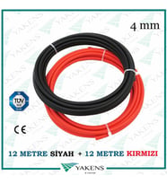  Solar Kablo (12m+12m) 4mm Güneş Paneli Kablo Seti Siyah Kırmızı  (Siyah-Kırmızı)
