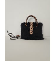 Gucci Model, Leopar Desenli, Handmade, Tavşan Tüyü, Kadın El Çantası