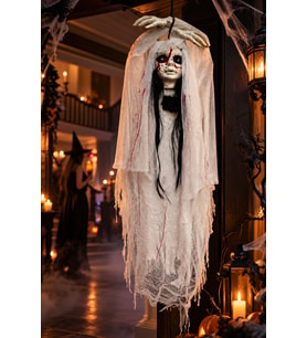 Halloween Cadılar Bayramı Sensörlü Işıklı Sesli Hayalet Gelin Asılabilir Büyük Korku Süsü 120 cm