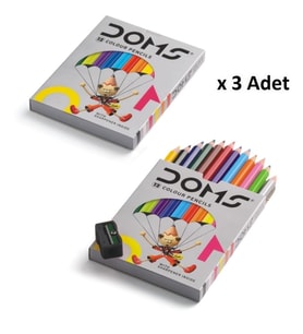 Doms Kuru Boya Kalemi 12 Renk Yarım Boy x 3 Adet
