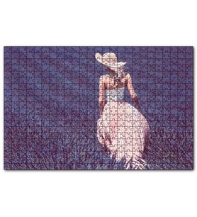 Cakapuzzle Lavanta Tarlasında Yürüyen Şapkalı Kadın Puzzle Yapboz MDF (Ahşap) (120 Parça)