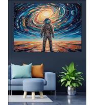 Uzayda Yıldız Girdabı Ve Astronot Dekoratif Kanvas - Mdf Ahşap Tablo