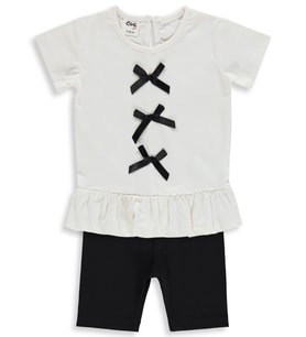Civil Baby Fiyonk Düğme Baskılı 6-18 Ay Takım - Ekru