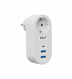FLY-3400-01 Akım Korumalı 1 li Priz 2-Usba 1-C Soket 2.1A 10A 2500W (Beyaz)