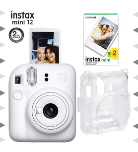 Instax mini 12 Beyaz Fotoğraf Makinesi-20'li Film ve Şeffaf Kılıf Seti