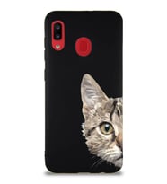 Samsung Galaxy A20 Soft Premier Kapak Catface Tasarımlı Silikon Kılıf - Siyah (Şeffaf)