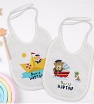 BK Kids Kişiye Özel Sevimli Kaptan Tasarımlı 2’li Beyaz Mama Önlüğü-1
