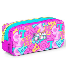 Coral High Kız Çocuk Pembe Su Yeşili Harf Baskılı İki Bölmeli Kalem Çantası/Kalemlik 31041