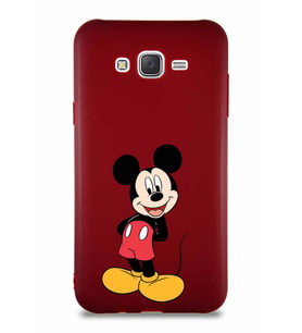 Samsung Galaxy J7 Soft Premier Kapak Mickey Mouse-B Tasarımlı Silikon Kılıf - Mürdüm (Şeffaf)