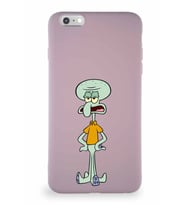 Apple iPhone 6 Plus Soft Premier Kapak Squidward Dokunaç Tasarımlı Silikon Kılıf - Pudra (Şeffaf)
