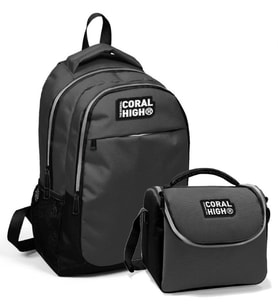 Coral High Okul Sırt Çantası ve Beslenme Çantası Erkek Çocuk Siyah Gri