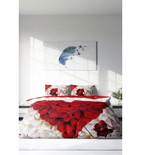 Çift Kişilik ( Lastikli Çarşaflı ) %100 Pamuk Saten Nevresim Takımı Heart Rose