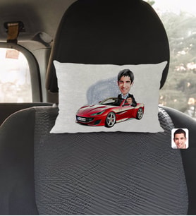 BK Gift Kişiye Özel Plakalı Erkek Ferrari California Karikatürlü Dikdörtgen Araç Koltuk Yastığı-1