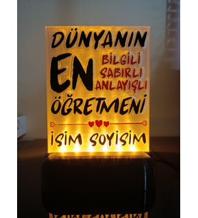 Öğretmene Özel Isimli Dekoratif Led Lamba M5 - Kablolu Adaptörlü - Hediyelik (Amber)