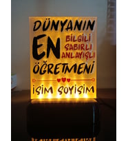 Öğretmene Özel Isimli Dekoratif Led Lamba M5 - Kablolu Adaptörlü - Hediyelik (Amber)