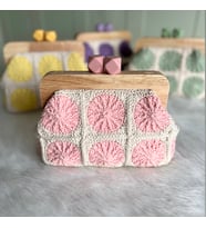 motif ahşap burlu kadın el çantası (Pembe)