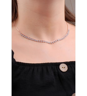 Turkuaz Taşlı Choker Rose Gümüş Kolye 6570