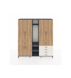 Hyperion Dolap 14 Raflı 4 Çekmeceli Tek Askılı 220x44x243 Antrasit-Çam/Aytaşı