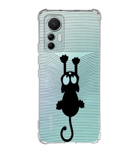 Xiaomi Mi 12 Lite Uyumlu Köşe Korumalı Antişok Kapak Çizgi Kedi (Siyah) Tasarımlı Şeffaf Kılıf