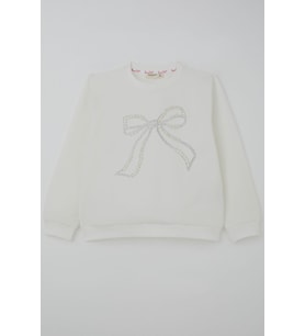 Breeze Kız Çocuk Sweatshirt İnci Taş İşlemeli 7-12 Yaş, Ekru