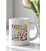 Fransa Paris Figürlü Seyahat Temalı 330ml Baskılı Beyaz Seramik Kupa Bardak