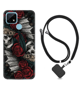 Realme C11 C21 C21Y C25Y C11 2021 Kılıf Boyun Askılı Silikon Skull Rose 1673
