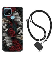 Realme C11 C21 C21Y C25Y C11 2021 Kılıf Boyun Askılı Silikon Skull Rose 1673