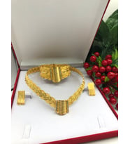 22 AYAR ALTIN KAPLAMA KADIN GOLD TRABZON ÖRGÜ SET GERDANLIK KELEPÇE KÜPE