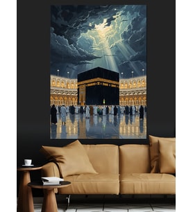 Gece Denizinde Işıklı Kabe Manzarası Dekoratif Kanvas - Mdf Ahşap Tablo