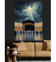 Gece Denizinde Işıklı Kabe Manzarası Dekoratif Kanvas - Mdf Ahşap Tablo