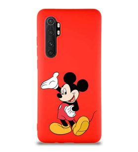 Xiaomi Mi Note 10 Lite Soft Premier Kapak Mickey Mouse-C Tasarımlı Silikon Kılıf - Kırmızı (Şeffaf)
