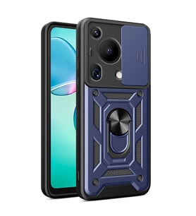 Huawei Pura 70 Ultra Kılıf Yüzüklü Standli Sürgülü Kamera Korumalı Tank Sert Silikon Kapak (Mavi)