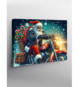 Kanvas Tablo Motorla Hediye Dağıtan Noel Baba