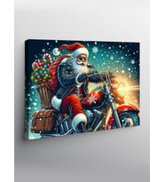 Kanvas Tablo Motorla Hediye Dağıtan Noel Baba