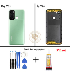 Infinix Hot 20İ Yeşil Uyumlu Lensli Arka Kapak + Yapıştırıcı ve Vida Seti Arka Cam Lazer Kesim