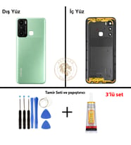 Infinix Hot 20İ Yeşil Uyumlu Lensli Arka Kapak + Yapıştırıcı ve Vida Seti Arka Cam Lazer Kesim