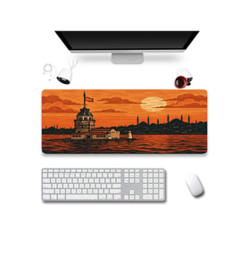 SonicTouch UltraGrand Kız Kulesi İstanbul Silueti Turuncu Xxl Gaming Oyuncu Klavye Mouse Pad 40x90Cm