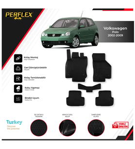 Volkswagen Polo 2002-2009 3D Havuzlu Paspas (Siyah - Beyaz)