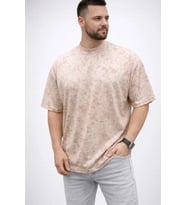 Erkek Premium Tişört OSY Yumuşak Dokulu Yıkamalı Oversize T-Shirt - Bej