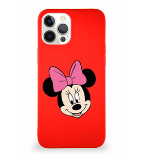 Apple iPhone 12 Pro Max Soft Premier Kapak Minnie Mouse-C Tasarımlı Silikon Kılıf - Kırmızı (Şeffaf)