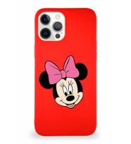 Apple iPhone 12 Pro Max Soft Premier Kapak Minnie Mouse-C Tasarımlı Silikon Kılıf - Kırmızı (Şeffaf)