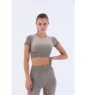 Maraton SlimFit Kadın Bisiklet Yaka  BEJ Crop Top