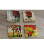 Kırmızı Ağaçlar Doğal Taş Bardak Altlığı 4'lü set - Natural Stone Coasters