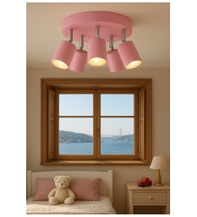 GU10 Pembe Beşli 5’li Hareketli Başlık Çocuk Bebek Odası LED Tavan Spot Avize Tasarruflu Ampul