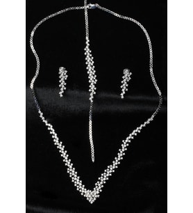 Su Yolu Yuvarlak Kolye Küpe Bileklik Set 925 Ayar Zirkon Taşlı Beyaz Silver Abiye Düğün Nişan Kına ST-0003