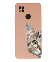 Xiaomi Redmi 10a Uyumlu Lansman Kılıf Catface Tasarımlı İçi Kadife Kapak-Pudra (Şeffaf)