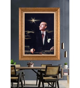 Altın Varaklı Çerçeveli Paspartulu Atatürk Tablo nh281 (Gold)