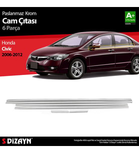Honda Civic Uyumlu Krom Cam Çıtası 6 Parça 2006-2012 (Karışık)